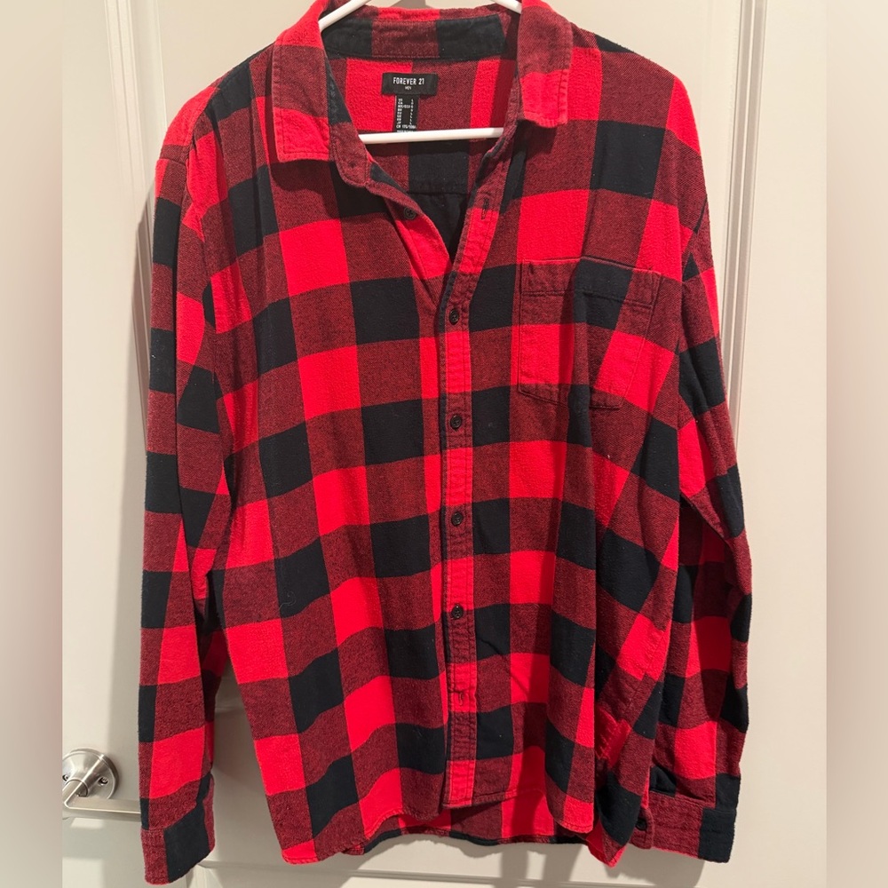 Men’s Forever 21 Red and Black Plaid Button-Down Shirt